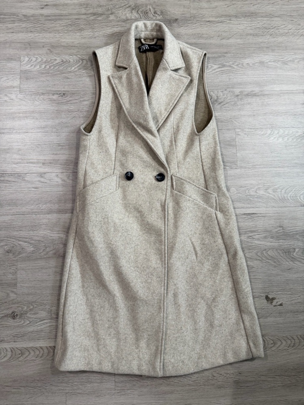 Zara Cream Sleeveless Double-Breasted Wool-Blend Vest Dress
